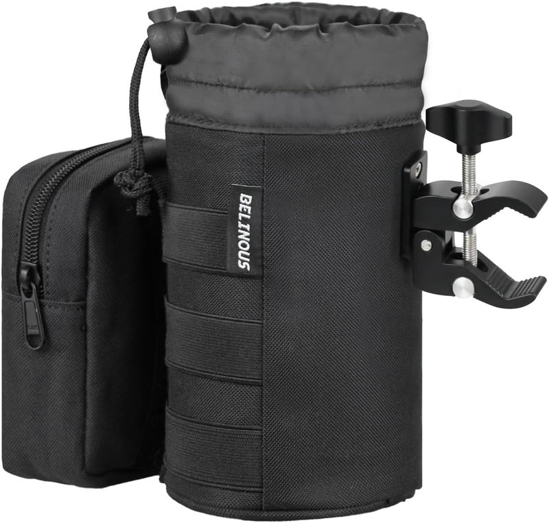 BELINOUS Motorcycle Cup Holder, 32OZ Motorcycle Drink Holder, Water Bottle Holder with Front Pocket, ATV Cup Holder with 0.75"-1.5" Clamp for Motorcycle, ATV, Wheelchair, Bike (Black) - Image 1